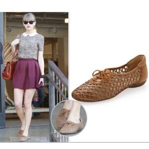 Taylor Swift Sesto Meucci Ban Lattice Leather Woven Lace Up Oxford Flats